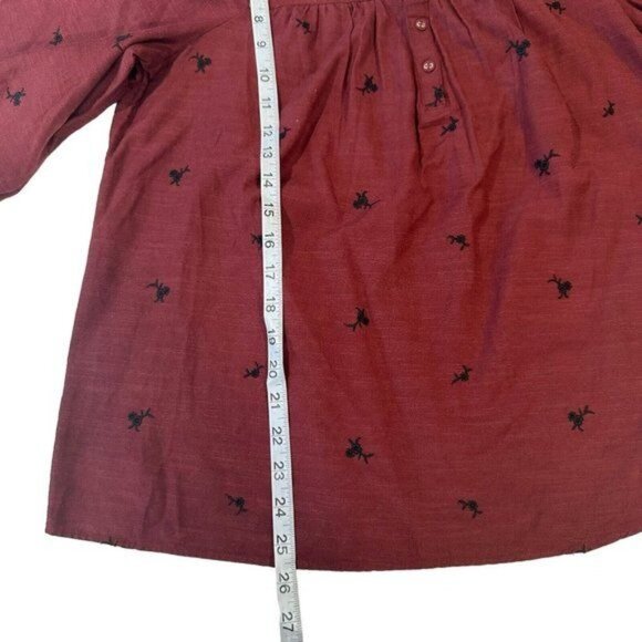 Lauren Conrad Women SZ M Square Neck Embroidered Long Sleeve Blouse Maroon - Picture 9 of 14